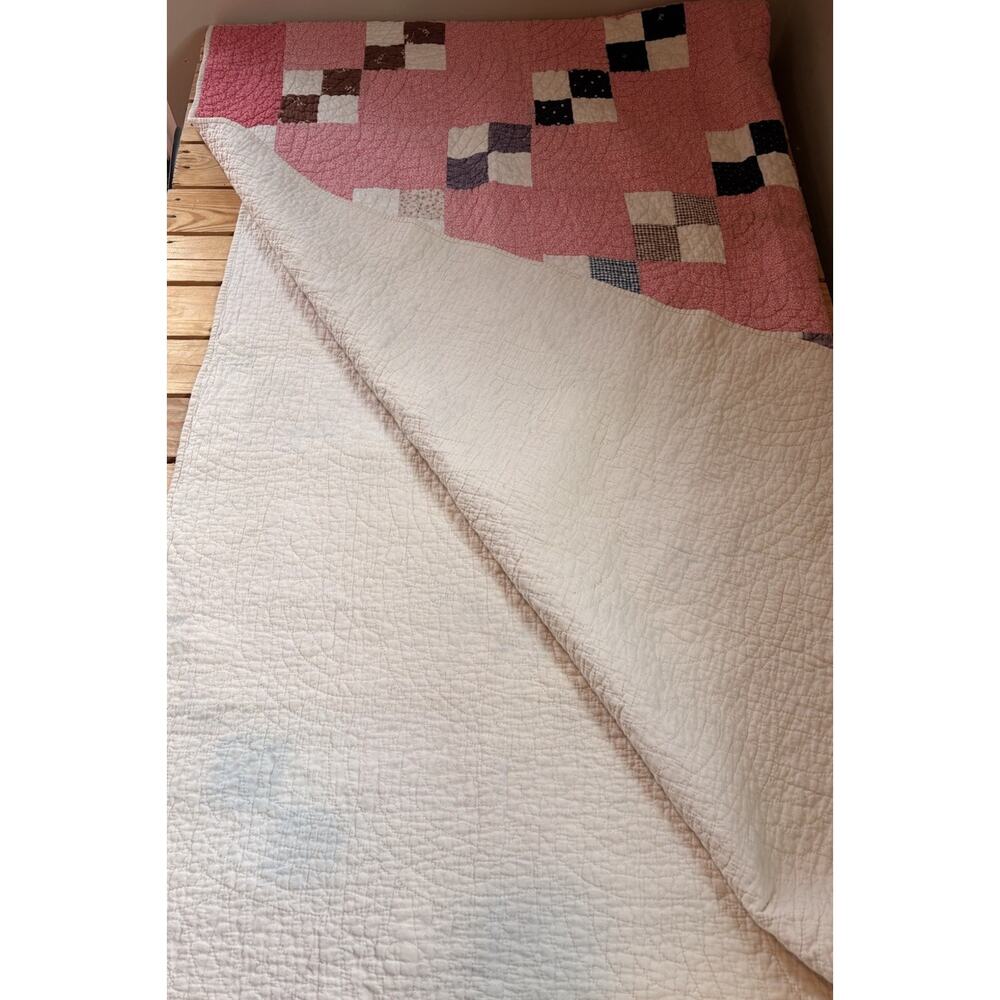 Vintage Handmade Patchwork Quilt Size 76x42 Pink M3 - Picture 2 of 8